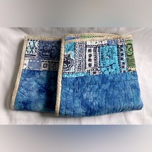 POTTERY BARN TEEN Patchwork Blue and Green Quilt Euro Pillow Shams (2)